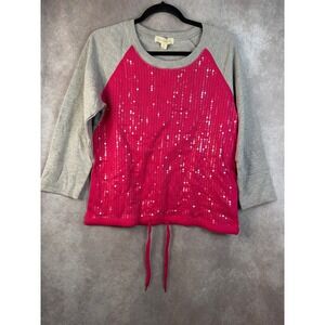 NWT Nicki Minaj Gray Pink Sequin Raglan Sleeve Drawstring Sweatshirt Size XL